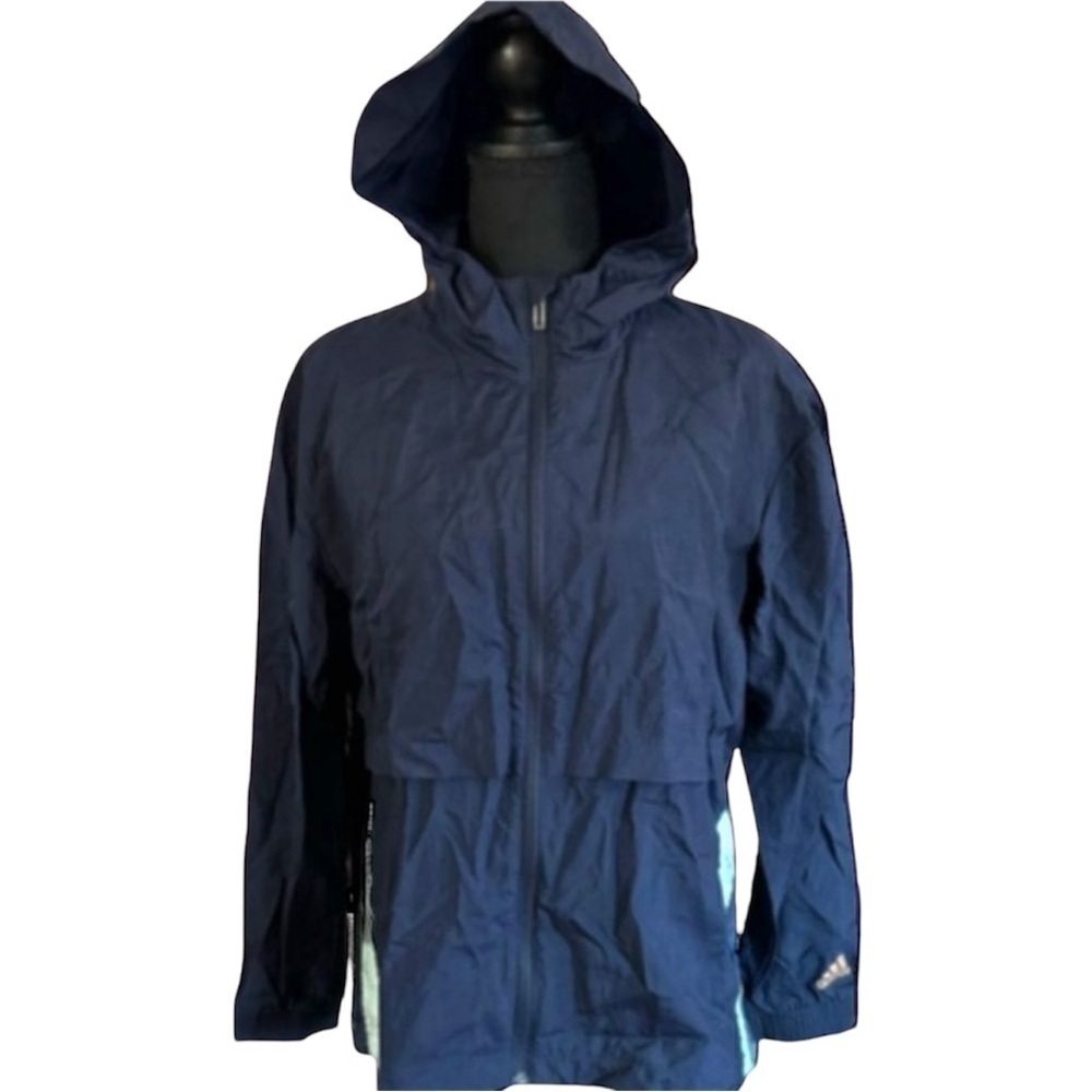 ADIDAS dark blue and floral zip up hooded windbreaker